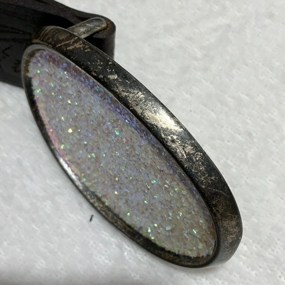 Italian Leather Belt Floral Embossed Western Design Glitter Buckle